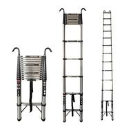 Stainless Steel Telescopic Ladder - 5M/16.4FT Extension Ladder with 2 Detachable Hooks, Multi-Purpose, 12 Steps, Max Load 150kg