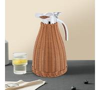 Stainless Steel Thermal Jug with Rattan Body - 12 Hours Heat and 24 Hours Cold Retention - Perfect for Coffee, Tea, Milk, and Water