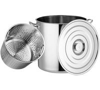 Stainless Steel Thick Stock Pot Large Capacity Multipurpose Rice Bucket Porridge Pot with Basket and Lid Kitchen Cookware for for Water Bath Canning, Lobster Shrimp Boiling,35x35cm，35x35cm