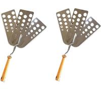 Stainless Steel Three-Blade Hot Patty Spatula, Grill Tongs, Crush and Flipper, Expandable Three-Blade Hamburger Frying Tool Heavy-Duty Wooden Handle Outdoor Cooking Accessories