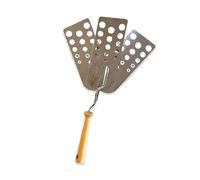 Stainless Steel Three-Blade Hot Patty Spatula, Grill Tongs, Crush and Flipper, Expandable Three-Blade Hamburger Frying Tool Heavy-Duty Wooden Handle Outdoor Cooking Accessories
