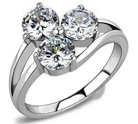 Stainless Steel Three-Stone Wedding Engagement Anniversary Ring, Cubic Zirconia