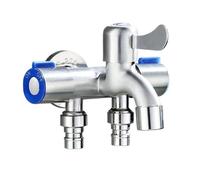 Stainless Steel Three Way Tap Sink Faucet Washing Machine 2 Angle Valve with Raw Tape 12x6x9cm G1/2" for Bathroom Toilet