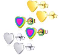 Stainless Steel Tiny Love Heart Button Stud Post Earrings for women earrings studs Dainty Simple hypoallergenic earring, Stainless Steel, No Gemstone