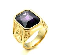 Stainless Steel Titanium Masonic Ring for Men Multi-Colored Gemstone Inlaid Band Secret Society Symbol Jewelry Gift
