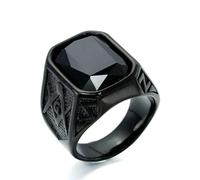 Stainless Steel Titanium Masonic Ring for Men Multi-Colored Gemstone Inlaid Band Secret Society Symbol Jewelry Gift