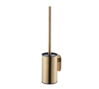 Stainless Steel Toilet Brush & Holder, Wall-Mounted,Self Adhesive, long handle,No Drilling,Heavy Duty Cleaner for Bathroom, brushed Gold