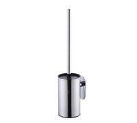 Stainless Steel Toilet Brush & Holder, Wall-Mounted,Self Adhesive, long handle,No Drilling,Heavy Duty Cleaner for Bathroom, with Removable Plastic Brush (Chrome)