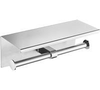 Stainless Steel Toilet Holder with Shelf, Dual Roll Wall Mount