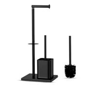 Stainless Steel Toilet Roll Holder with Brush & Holder Extra Rolls Holder Free Standing, Toilet Paper Holder and Toilet Brush, Matte Black Combo Toilet Brush with Roll Holder Caravan