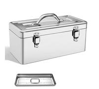 Stainless Steel Tool Box, Stainless Steel Cantilever Toolbox Portable Metal Tool Box with Carrying Handle, Lockable, Tool Box, for Storage and Transport of Tools(464x245x205mm)