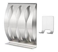 Stainless Steel Toothbrush Holder 3 Holes, Razor Holder 1 Holes Wall Mounted Razor Holder with Self Adhesive Tape Multifunctional Storage Organizer