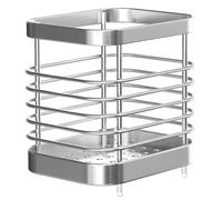 Stainless Steel Toothbrush Holder Wall Mounted, 4.1 x 3.9 x 3 in Compact Toothpaste Organizer, Self Adhesive Toothbrush Holder with Detachable Base, Space Saving for Bathroom Accessories, Silver