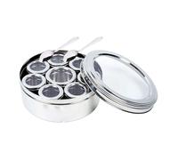 Stainless Steel Transparent Spice Box, 8 Spice Container with Glass Lid, 7 Small Container and 1 Big Container with 2 Spoons