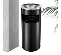 Stainless Steel Trash Can Large Waste Container With Ashtray | Outdoor Garbage Bin For Patio Garden Backyard Porch Hotel Bathroom Toilet Commercial Space Durable Metal Rubbish Holder Rustproof Dustbin