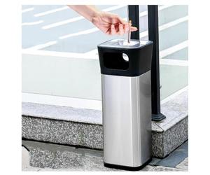 Stainless Steel Trash Can with Ashtray, Commercial Cigarette Ash Container for Indoor Outdoor, Fireproof Sand Bucket for Smokers, 30L