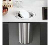 Stainless Steel Trash Can with Balance Flap Lid, Built-In Garbage Bin for Kitchen, Bathroom, Office