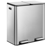 Stainless Steel Trash Can with Double Independent Compartments | Stainless Steel Trash Can with double independent compartments for recycling and waste disposal. Foot-operated lidded design
