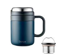 Stainless Steel Travel Mug with Tea Infuser - 500ml Insulated Tea & Coffee Mug, Cherry, Vacuum Flask with Handle, Keeps Drinks Hot & Cold for Up to 12 Hours - Dark Blue