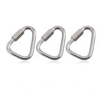 Stainless Steel Triangle Carabiner Locking Climbing Hook For Rope Safety Connection Gear For Caving Fire Fighting Working At Height Silver(3PCS 8MM)