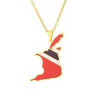 Stainless Steel Trinidad and Tobago Map Flag Pendant and Necklace Gold Color Trendy Ethnic Jewelry Gift