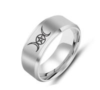 Stainless Steel Triple Moon Goddess Rings for Men Women Pentagram Wicca Rings Magic Pentacle Witch Jewelry Gift