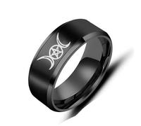 Stainless Steel Triple Moon Goddess Rings for Men Women Pentagram Wicca Rings Magic Pentacle Witch Jewelry Gift
