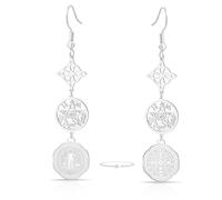Stainless Steel Triple Protection Earrings With Witch Knot Tetragrammaton Pentagram Saint Benedict Medal Witchcraft Pagan Amulet Jewerly for Women Men，Silver 3