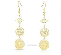 Stainless Steel Triple Protection Earrings With Witch Knot Tetragrammaton Pentagram Saint Benedict Medal Witchcraft Pagan Amulet Jewerly for Women Men，Gold 4
