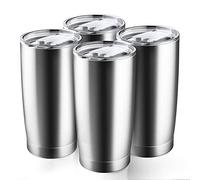Stainless Steel Tumbler with lid, Beasea 20oz 4pcs Double Wall Vacuum Insulated Metal Drinking Tumbler Travel Mug Large Travel Tumbler Coffee Cup for Home Office Outdoor