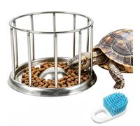 Stainless Steel Turtle Feeder, Multi-Turtle Divided Feeding Dish with Anti-Spill & Anti-Scatter Barrier, Reptile Food Bowl for Aquatic Turtles, Box Turtles, Tortoises, Bearded Dragons, Lizards (L)