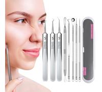 Stainless Steel Tweezers - Remover Kit, 8pcs Curved and Flat Come Done Extractors, Professional Pimple Tools with Storage Box, Perfect for, Skincare Routine