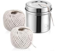 Stainless Steel Twine Holder, Multi-Purpose 2 Rolls 65m Cotton Cooking String for Kitchen, 8 cm Compact Dispenser for Roasts Herbs