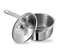 Stainless Steel Two Tone Saucepan with Glass Lid - Induction Friendly (3000 ml Capacity - 20 cm Diameter)