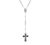 Stainless Steel Two Tone Silver and Black Finish Cross Mother Mary Cross Rosary Necklace 19-1/2"
