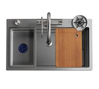 Stainless Steel Undermount Kitchen Sink Workstation - Single Bowl with Ledge & Drain Strainer Set for Modern Bar & Kitchen (Silver 68x45CM)