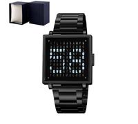 Stainless Steel Unisex Multifunction Sports Square Watch with LED Display