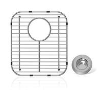 Stainless Steel Universal Sink Protector - 13.1" x 11.6" x 1" Grid With Rear Drain and Sink Strainers
