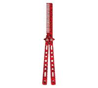 Stainless Steel Unsharpened Butterfly Training Comb Dark Blue Folding Practice Comb Trainer for Beginner Portable Safe Butterfly Knife Training Tool for Daily Grooming & Skill Practice (Red)