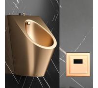 Stainless Steel Urinal for Men, Intelligent Flushing Wall Mounted Urinals, Automatic Sensor, Spill-Proof Water Saving Design for Hotel Bar C,Rose Gold + Stainless Steel Sensor-Standard 50x36x59cm