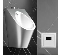 Stainless Steel Urinal for Men, Intelligent Flushing Wall Mounted Urinals, Automatic Sensor, Spill-Proof Water Saving Design for Hotel Bar C,Brushed Sliver + Stainless Steel Sensor-Standard 50x36x59cm