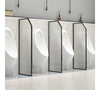 Stainless Steel Urinal Partition Divider Screen - Wall-Mounted Men's Privacy Baffle with Translucent Tempered Glass Panels 2pcs Black 90x40cm for Public Restrooms
