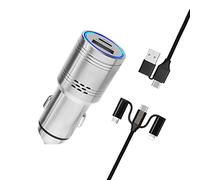 Stainless Steel USB C Car Charge with Carbon Monoxide Detector,7PETAL Fast USB Car Charger PD&QC 3.0 Dual Port Car Adapter (Includes 5in1 USB cable)
