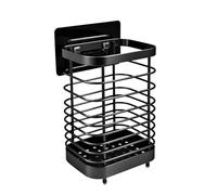 Stainless Steel Utensil Holder & Cutlery Drainer Rack - 304 Rust-Proof Kitchen Organizer Sink Tidy Storage for Forks, Spoons, Knives- Space-Saving Countertop or Wall Mount (10 x 7.5 x 15cm) (Black)