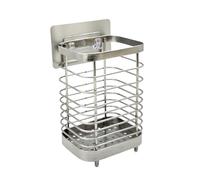 Stainless Steel Utensil Holder & Cutlery Drainer Rack - 304 Rust-Proof Kitchen Organizer Sink Tidy Storage for Forks, Spoons, Knives- Space-Saving Countertop or Wall Mount (10 x 7.5 x 15cm) (Silver)