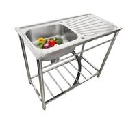 Stainless Steel Utility Sink 1 Compartment Free Standing Single Bowl Commercial Kitchen with Cold and Hot Water Pipe Faucet, Washing Hand Basin for Indoor Outdoor