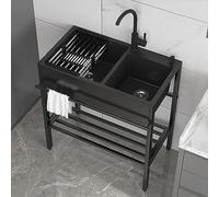 Stainless Steel Utility Sink, 2 Compartment Free Standing with Faucet & Legs, Commercial Double Bowl for Kitchen, Outdoor, Garage, Restaurant, Laundry, Camping, Hotel, Home