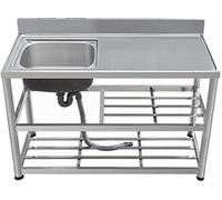 Stainless Steel Utility Sink for Kitchen | 100x50x80cm Tabletop Vegetable Washing Basin with Multifunctional Shelf | Catering Sink - Left Side Design