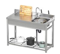 Stainless Steel Utility Sink for Washing, Single Bowl Catering Commercial Restaurant Kitchen Set with Tap and Workbench, Garage, Restaurant, Kitchen, Laundry Room, Outdoor