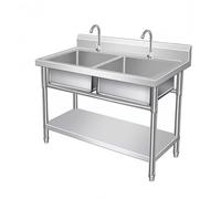 Stainless Steel Utility Sink, Free Standing Double Bowl Sink, with Lower Shelf for Restaurant, Kitchen, Laundry, Garage, Workshop(47.2x19.7x31.5in/120x50x80cm)
